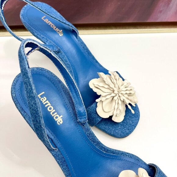 Larroude Hibiscus Slingback Flower Sandal in Denim Size 6 - Picture 8 of 12